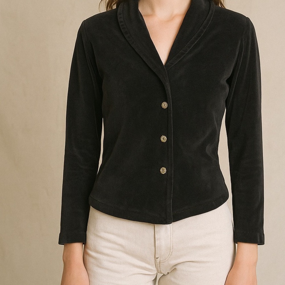 Rare 70s Diane von Furstenberg Camicetta Italy Black Velvet Cardigan Jacket
